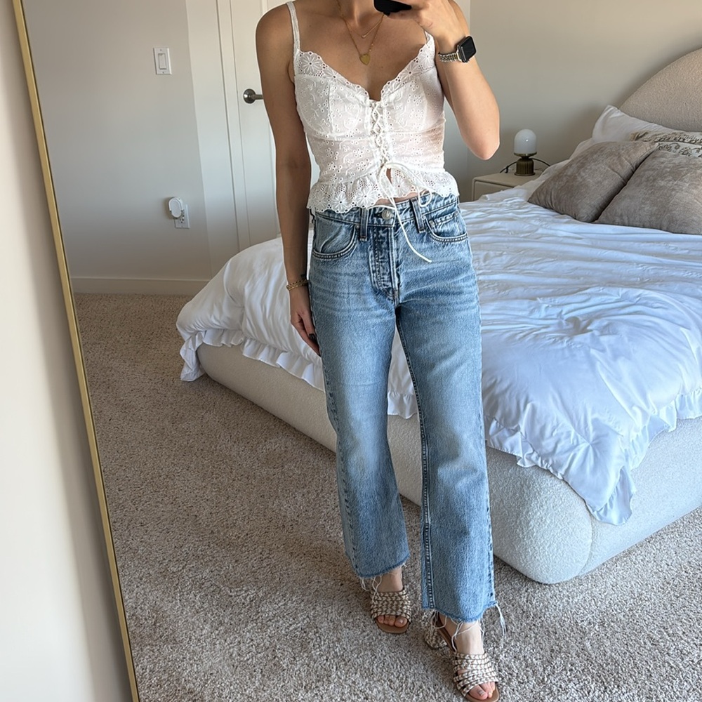 Rag & Bone denim Blue Jeans maya high-rise crop flare cropped button fly raw hem - Picture 1 of 7